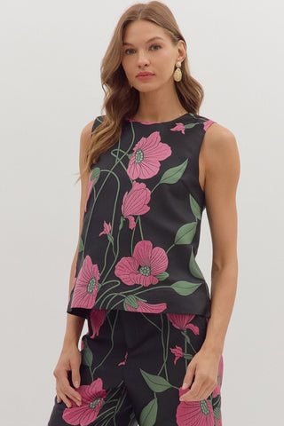 Black Blossom Sleeveless Top - Boutique Bella BellaBLOUSE