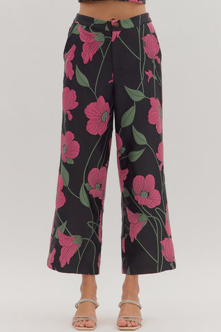 Black Blossom Wide - Leg Pants - Boutique Bella BellaPants