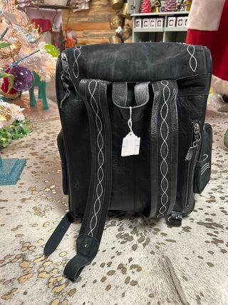 Black Boot Stitch Leather Backpack - Boutique Bella Bellabackpack