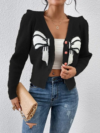 Black Bow Cropped Cardigan - Boutique Bella BellaCardigan