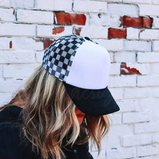 Black Checkerboard Trucker Hat - Boutique Bella Bellatrucker hat