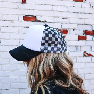 Black Checkerboard Trucker Hat - Boutique Bella Bellatrucker hat