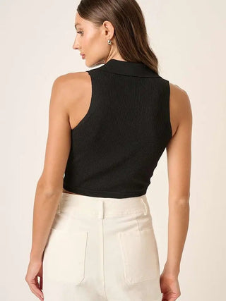 Black Cropped Polo Sweater Tank Top - Boutique Bella BellaTank Top