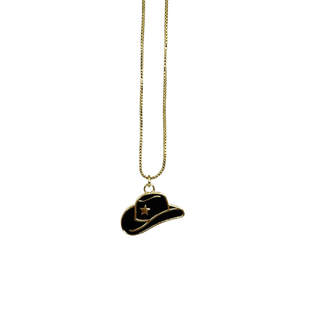 Black Enamel Cowboy Hat Necklace - Boutique Bella BellaNecklace