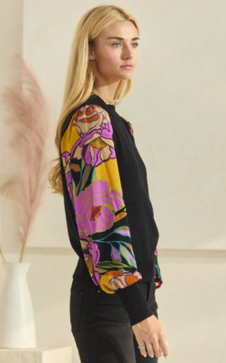 Black Floral Printed Long Sleeve Sweater Top - Boutique Bella BellaTop