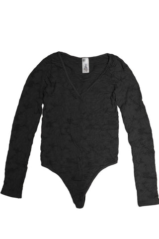 Black Lace Textured Bodysuit - Boutique Bella Bellabodysuit