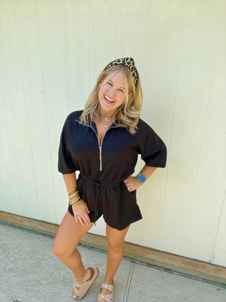 Black Long Sleeve Shorts Romper - Boutique Bella BellaRomper