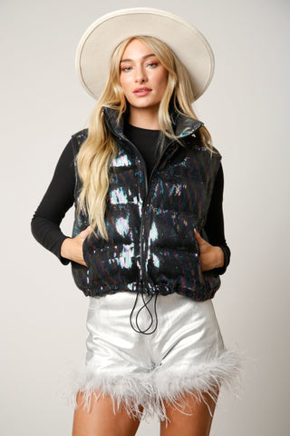 Black Magic Sequin Vest - Boutique Bella BellaPuffer Vest