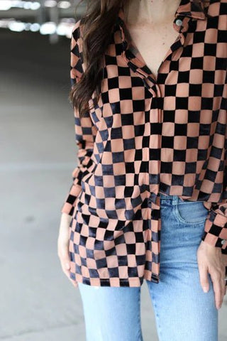 Black & Nude Checkered Burnout - Boutique Bella BellaButton - Up