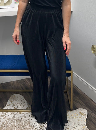Black Pleat Ease Wide - Leg Pants - Boutique Bella BellaPants