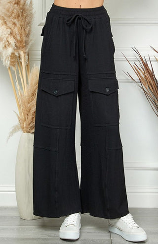 Black Ribbed Cargo Pants - Boutique Bella BellaCargo Pants