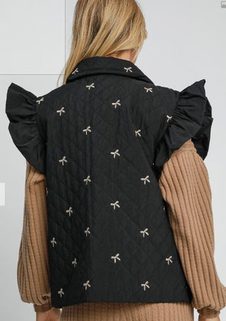 Black Ribbon Embroidered Vest Jacket - Boutique Bella BellaVest