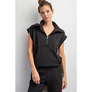 Black Scuba Funnel Neck Top - Boutique Bella BellaTops