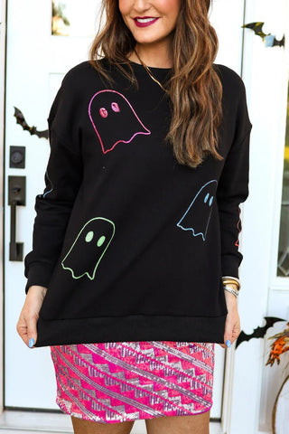 Black Sequin Ghost Pullover - Boutique Bella Bellapullover