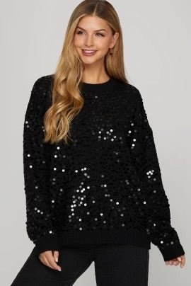 Black Sequin Long Sleeve - Boutique Bella BellaTops