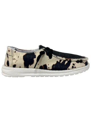 Black With Cowhide Boat Shoes - Boutique Bella Bella