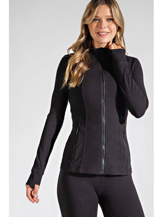 Black Yoga Fitted Zip-Up Jacket - Boutique Bella BellaJacket