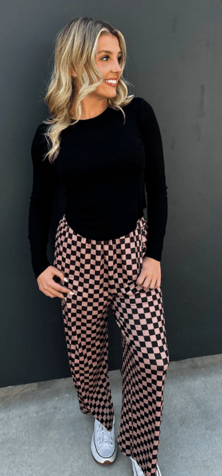 Black/Tan Bold Block Checker Pants - Boutique Bella BellaLounge Pants