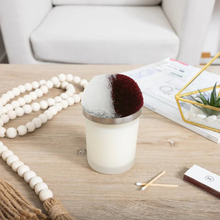 Blank Maroon & White - 5.5 oz - 100% Soy Wax Candle with Pom Pom Lid Scent: Tranquility - Boutique Bella Bellacandle