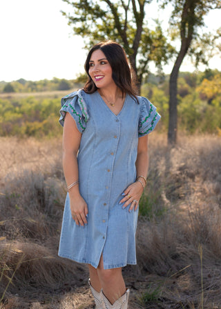 Blossom Denim Charm - Boutique Bella BellaDenim Dress