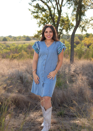 Blossom Denim Charm - Boutique Bella BellaDenim Dress