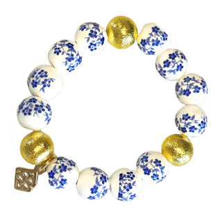 Blue and White Floral Beaded Brianna Bracelet - Boutique Bella BellaBracelet