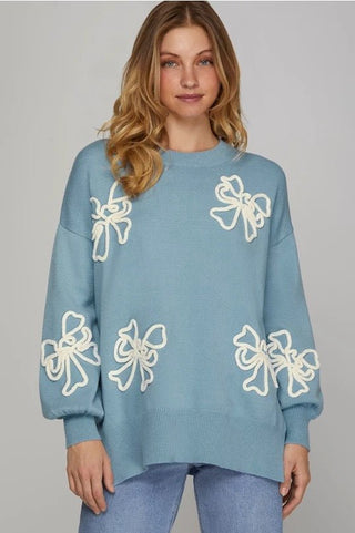 Blue Bow - Licious Sweater - Boutique Bella BellaSweater