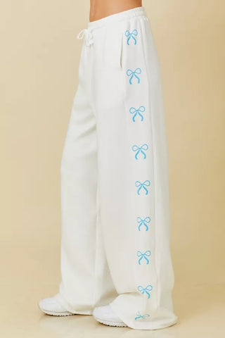 Blue Bow Wide Leg Joggers - Boutique Bella BellaJoggers