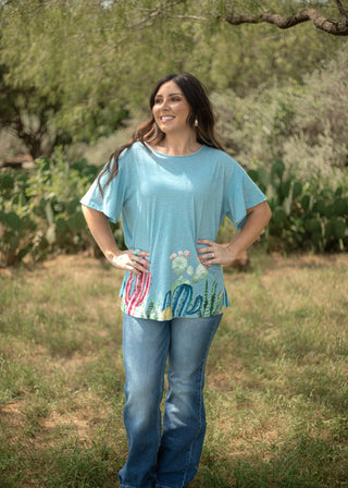 Blue Cactus Garden T-Shirt - Boutique Bella BellaT-Shirt