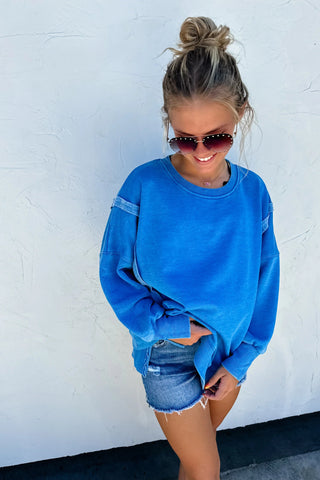 Blue Classic Crew Pullover - Boutique Bella Bellapullover