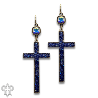 Blue cross earring with Austrian crystal, last call - Boutique Bella BellaEarrings