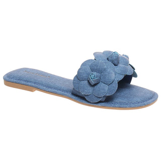 Blue Denim Flower Slide Sandals - Boutique Bella BellaSlides