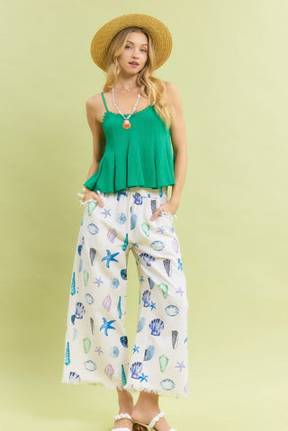 Blue Mix Seashell & Starfish Wide Leg Pants - Boutique Bella Bellapants