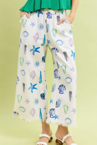 Blue Mix Seashell & Starfish Wide Leg Pants - Boutique Bella Bellapants