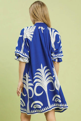Blue Oasis Palm Dress - Boutique Bella BellaDress