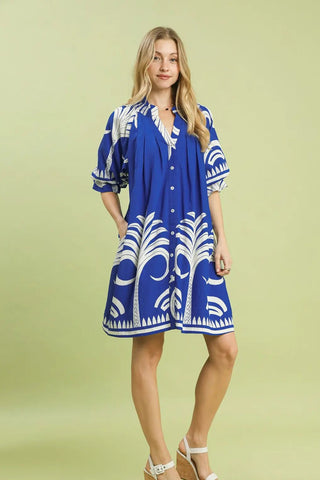 Blue Oasis Palm Dress - Boutique Bella BellaDress