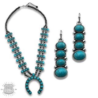 Blue stone squash blossom necklace set - Boutique Bella BellaJewelry Set