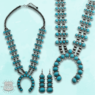 Blue stone squash blossom necklace set - Boutique Bella BellaJewelry Set