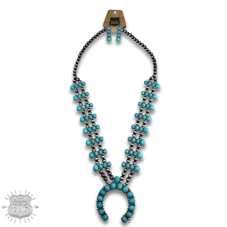 Blue stone squash blossom necklace set - Boutique Bella BellaJewelry Set