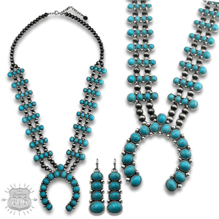 Blue stone squash blossom necklace set - Boutique Bella BellaJewelry Set