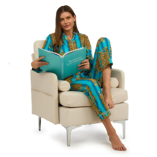 Blue Striped Tiger Print Pajamas - Boutique Bella Bellapajama set