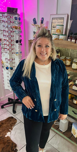 Blue Velvet Blazer - Boutique Bella BellaBlazers