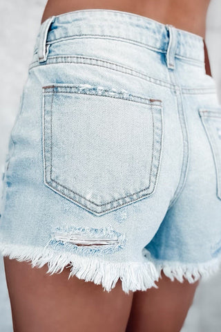 Blue Washed Raw Hem Straight Leg Shorts - Boutique Bella BellaShorts