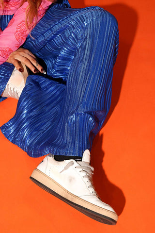 Bluest Flame Metallic Plisse Pants - Boutique Bella BellaPants