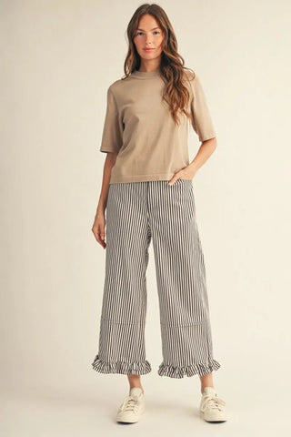 Boardwalk Breeze Striped Pants - Brown - Boutique Bella BellaPants