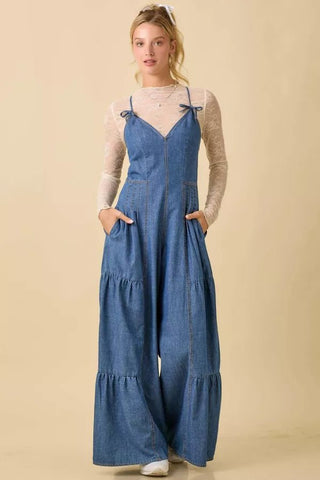 Boho Bowtie Bell Denim Jumpsuit - Boutique Bella BellaJumpsuit