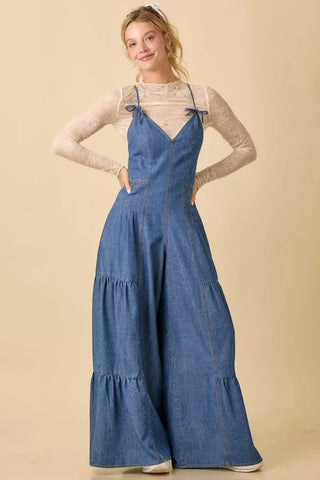 Boho Bowtie Bell Denim Jumpsuit - Boutique Bella BellaJumpsuit