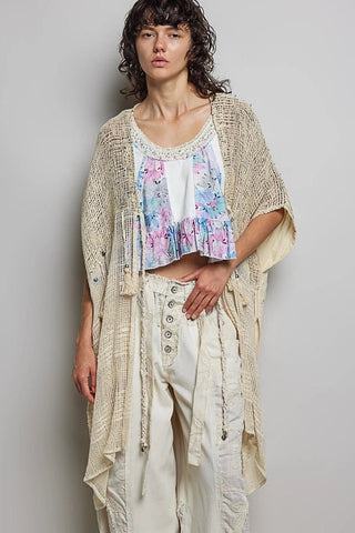 Boho Cotton Short Sleeve Sequin Tassel Midi Cardigan - Boutique Bella BellaCoverup