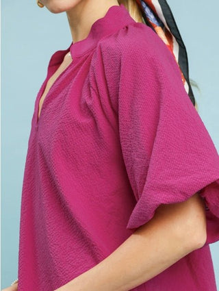 Bold Bloom Bubble Sleeve Top - Magenta - Boutique Bella BellaTop
