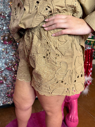 Bonheur Eyelet Cutout Camel Set - Boutique Bella BellaSets